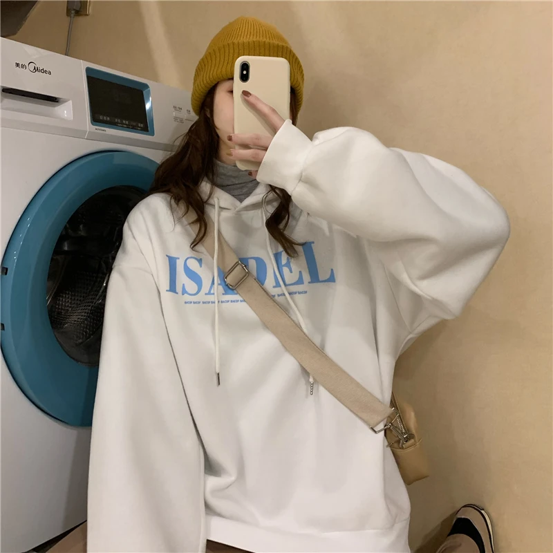 

Korean Style Loose Oversized Hoodie Long Sleeve Drawstring Letter Print Pullover Harajuku Sweatshirt
